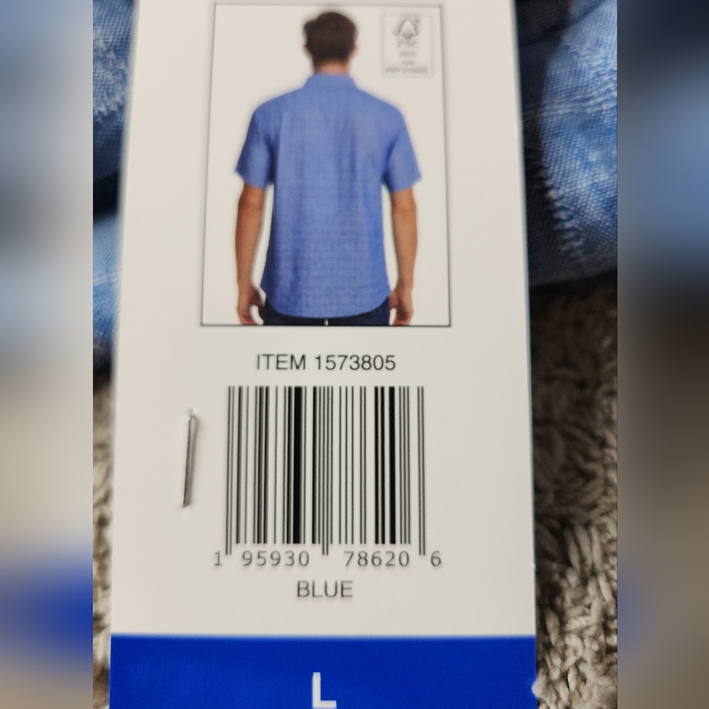 Men's Short Sleeve Linen Blend Blue Shirt - Weatherproof Vintage - L - Picture 12 of 12